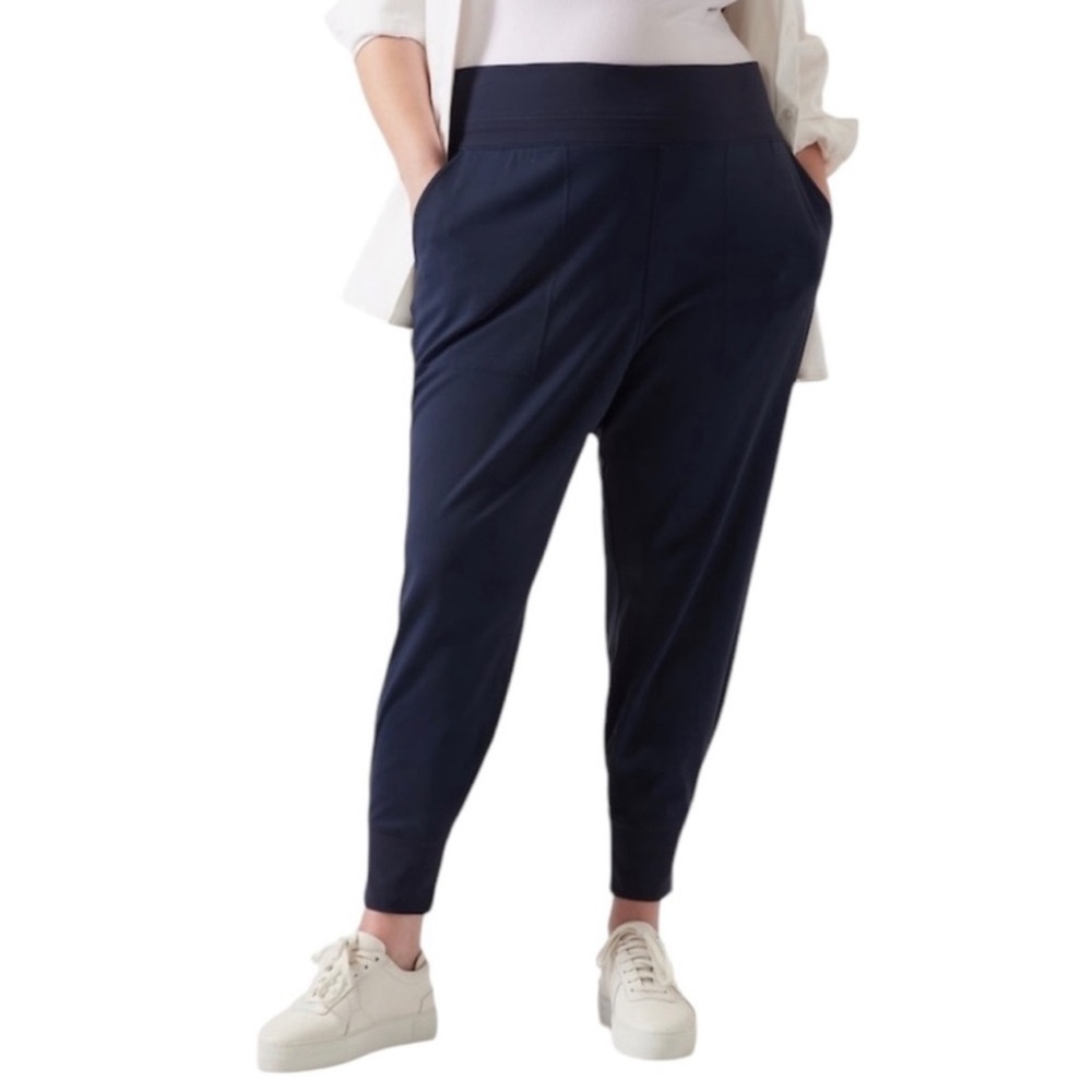 Athleta Venice NEW High Rise Wide Waistband Navy Blue Joggers Womens Sz XL